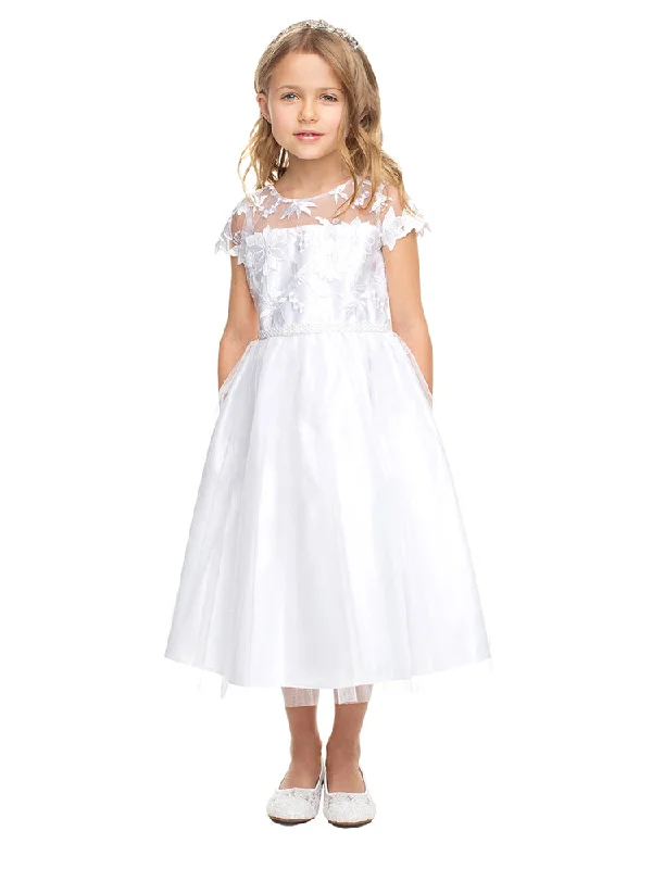 Women's Holiday Apparel Browse Our Top Products Girls White Floral Lace Crystal Tulle Tea Length Flower Girl Communion Dress 6-16