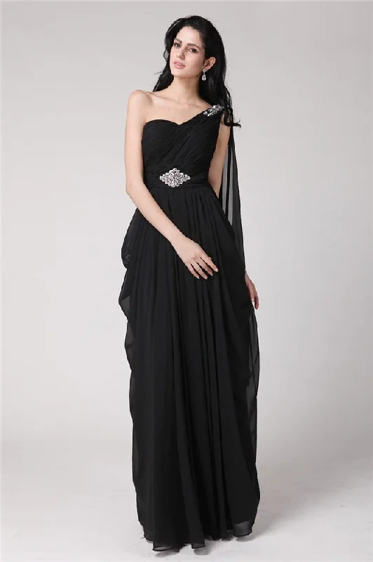 Women's Relaxed Clothes Chic Outfits Sheath/Column One-Shoulder Sleeveless Long Beading Chiffon Dresses