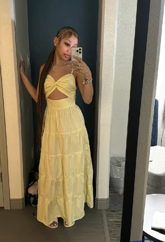 Chic Women's Garments Fashion Forward Femme Simple Yellow Sleeveless Party Dress Yellow Prom Dress   S6842