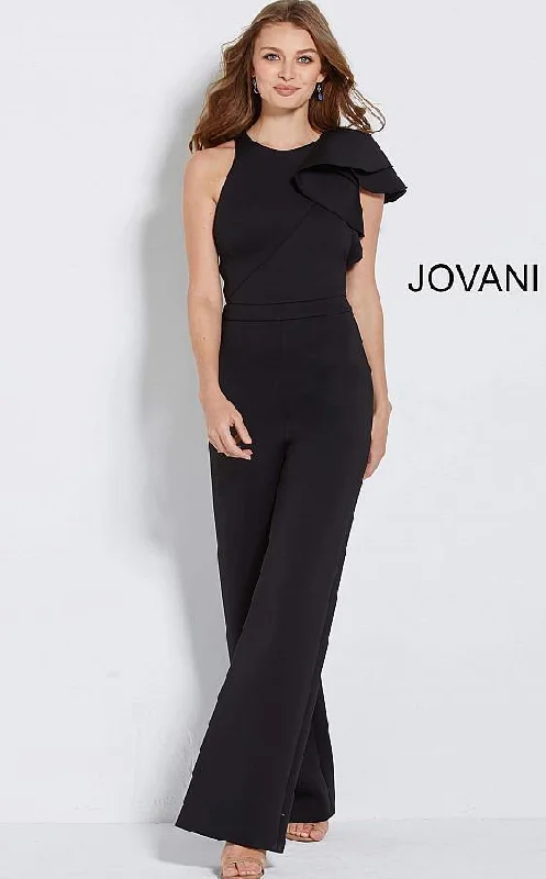 Formal Clothing For Women Art Deco Geometric Pattern Look Jovani 57239 Formal Ruffled Prom Jumpsuit