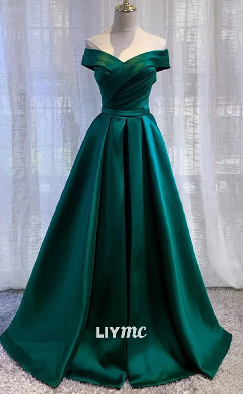 Women's Functional Outfit For Outdoor Activities Flowing Silhouette LP1896 - Simple Green Satin off Shoulder Long Prom dress, Green Formal Dress