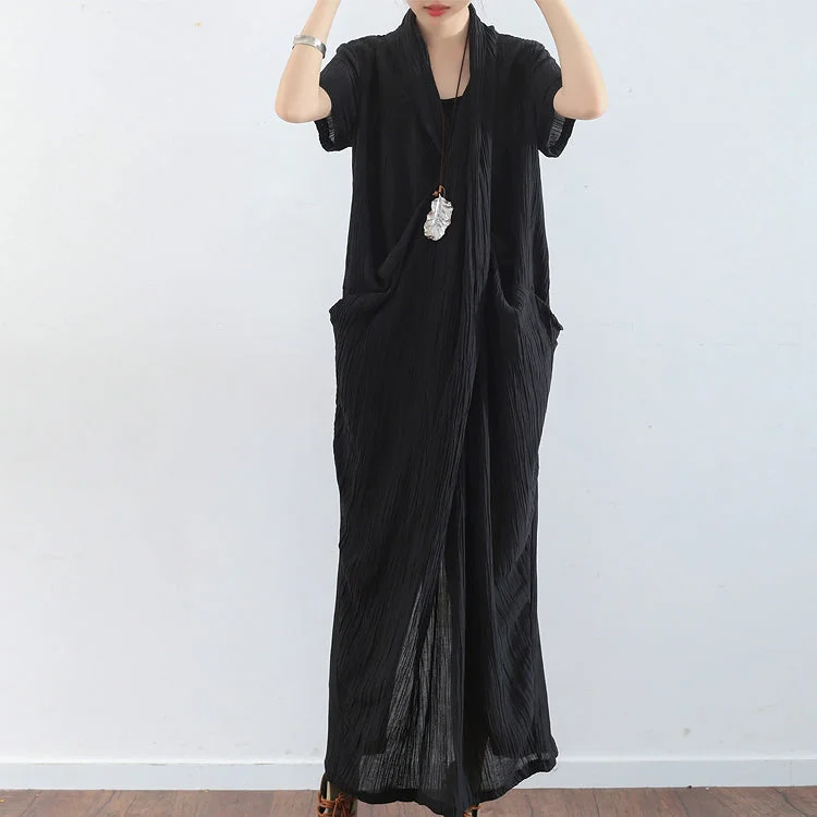 Timeless Women's Apparel Eclectic Style Wardrobe Black texture linen dresses summer plus size linen sundress caftans oversized gown