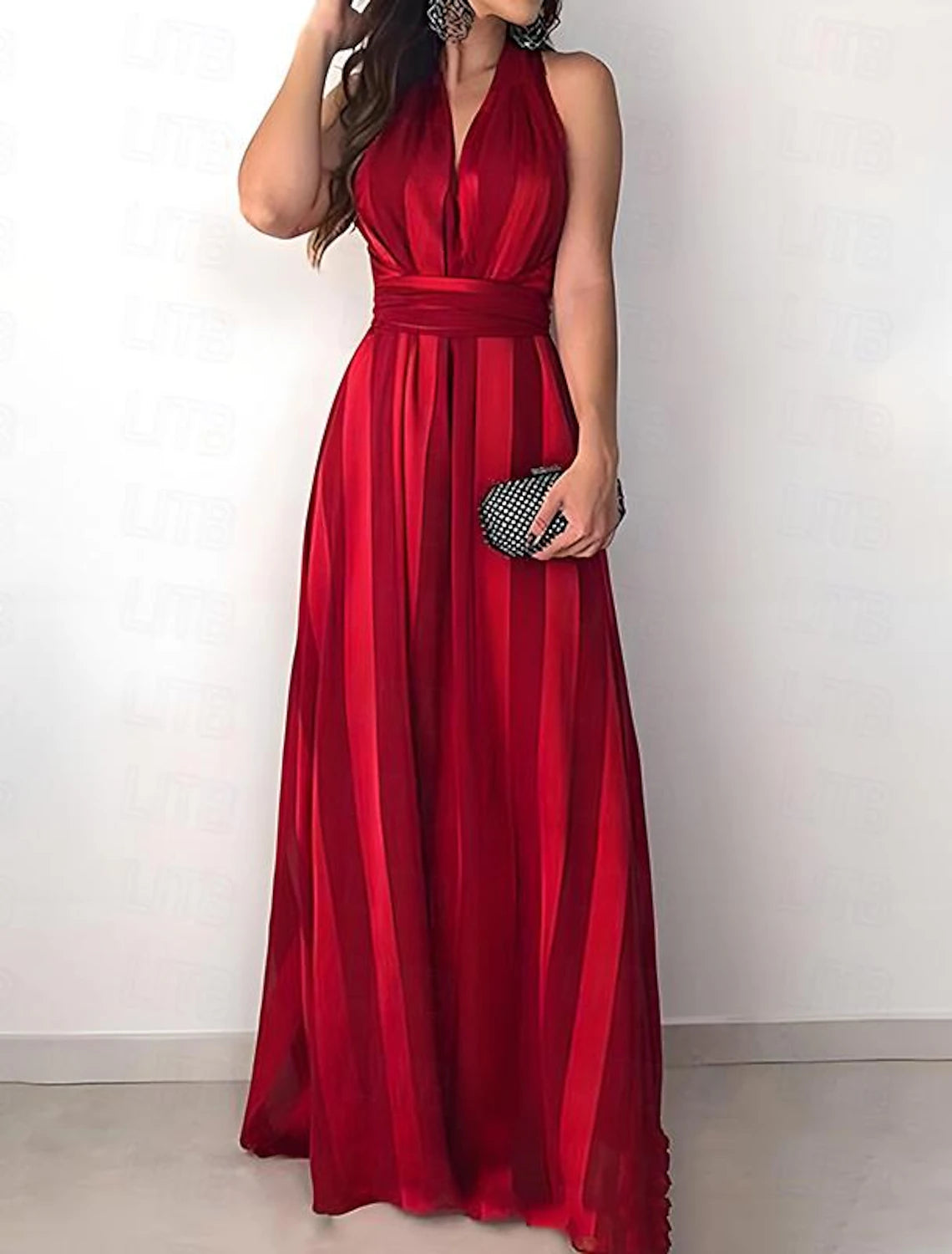 Modern Women's Outfit Huge Markdowns Women's Red Christmas Dress Party Dress New Year's Eve Dress Cocktail Dress Semi Formal Dress Long Dress Red Sleeveless Striped Print Summer Spring V Neck Party Party Spring Dress