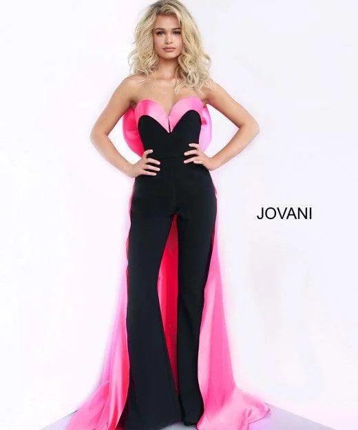 Women's Clothes For Outdoor Events Vintage Elegance Jovani 8008 Prom Long Strapless Formal Jumpsuit