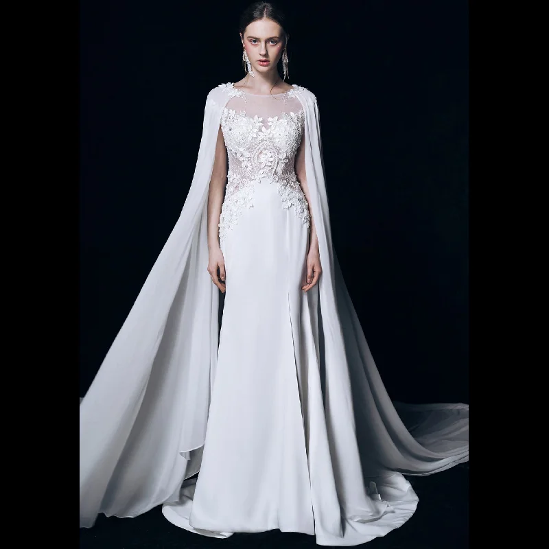 Casual Garments For Women Fashion Sale Amazing Sexy Sheer Bodice Wedding Dresses with Capes