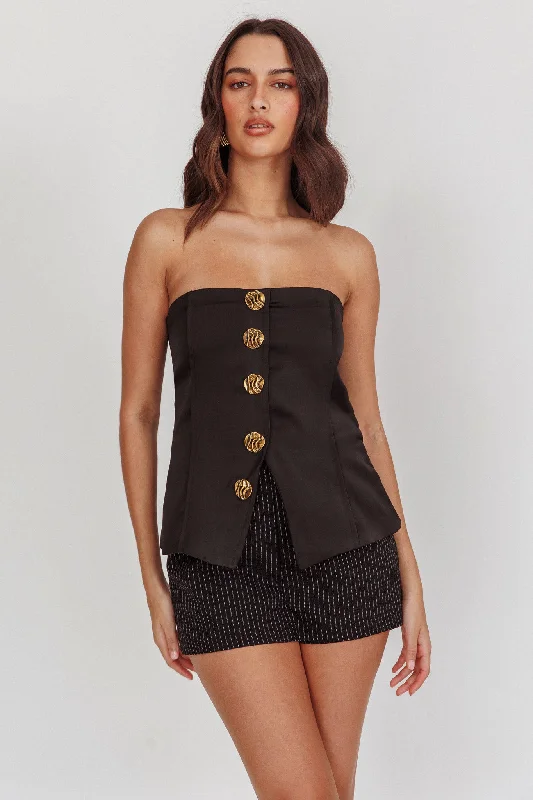 Women's High-Fashion Apparel Trendy Pulse Danni Strapless Gold Button Top Black