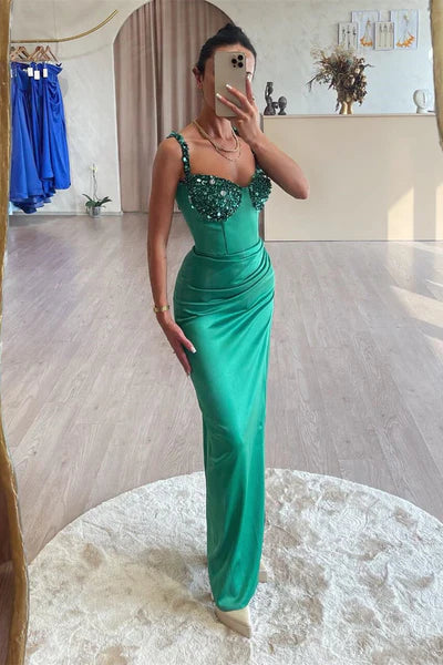 Women's Professional Garments Trend Forward Threads For Her Emerald Green Sequined Sleeveless Mermaid Evening Prom Dresses