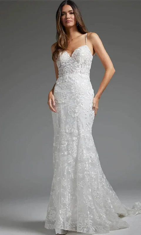 Women's Trendy Attire Elegant Attire For The Modern Lady Jovani JB37538 - Spaghetti Strap Ornate Bridal Gown