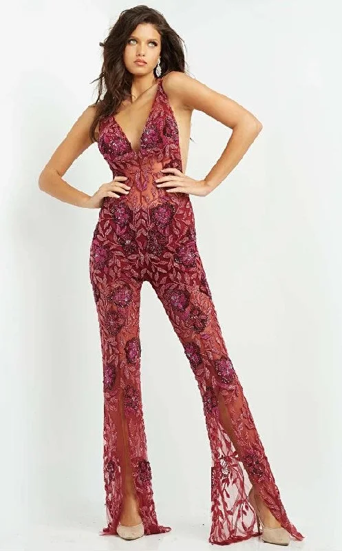 Women's Fashion Clothes Feminine Grace Jovani 04402 Sexy Formal Halter Beaded Jumpsuit