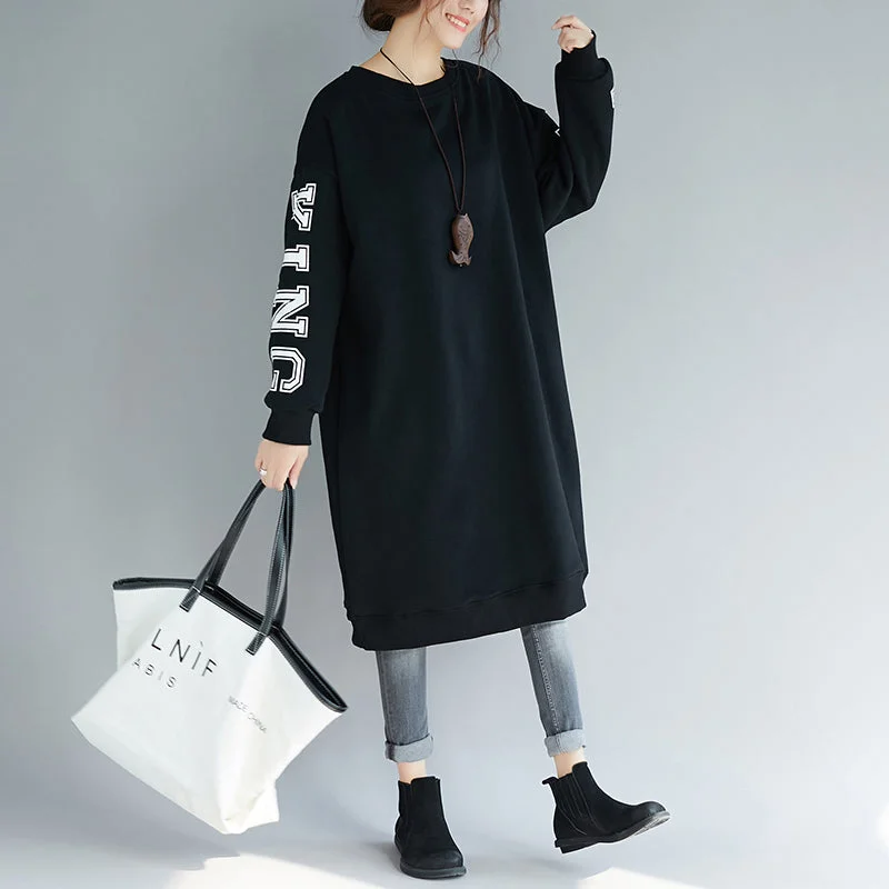 Stylish Women's Outerwear Apparel Versatile Wardrobe Essentials Omychic black cotton dress spring o neck gown alphabet prints cotton clothing dress