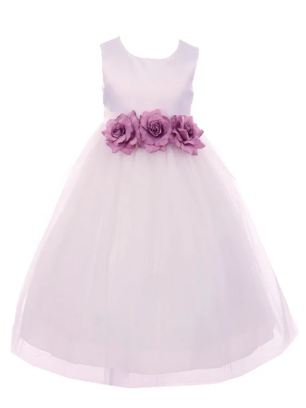 Women's Clothing With Trendy Designs Wardrobe Update Big Girls White Mauve Floral Satin Junior Bridesmaid Dress 8-14