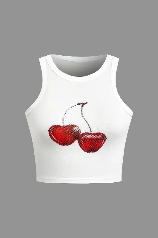 Women's Evening Clothes Graceful Drape Cherry Print Crop Tank Top