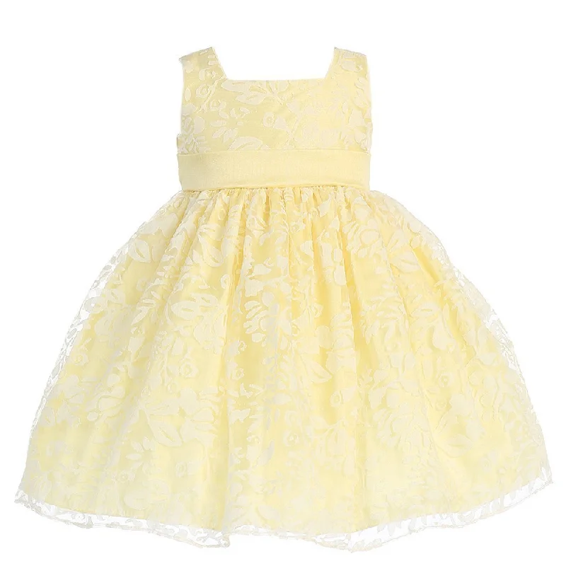 Women's Casual Wear Outfit Exclusive Sale Yellow Floral Burnout Easter Flower Girl Dress Girls 5-7