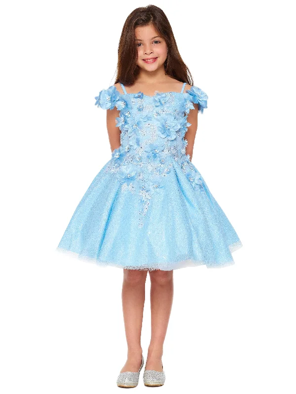 Women's Casual Wear Clothes Trend Setting Wardrobe Bliss Little Girls Blue 3D Floral Applique Flower Girl Dress 2-6