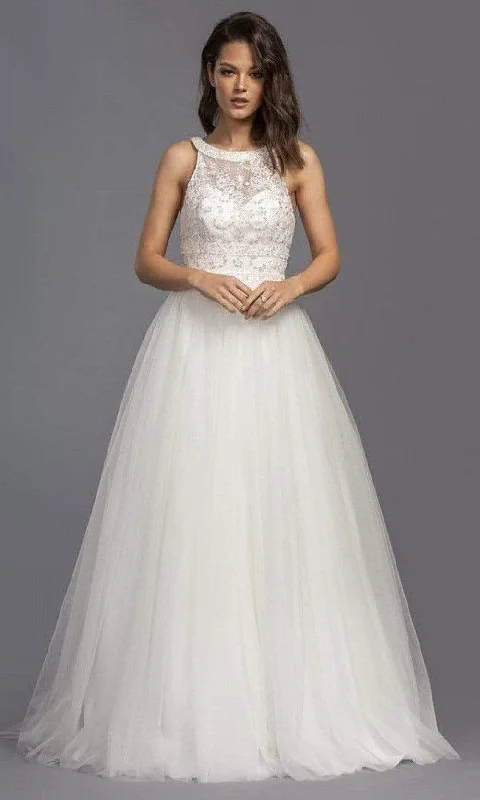 Women's Clothes For Special Occasions Holiday Attire Sale Trevi Collection Bridal - L2144 Halter Beaded Tulle A-Line Gown