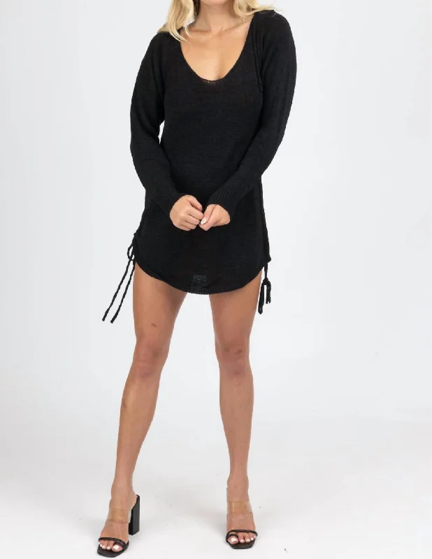 Women's Party Outfit Spring Fashion Knit Scoop Back Mini Dress In Black