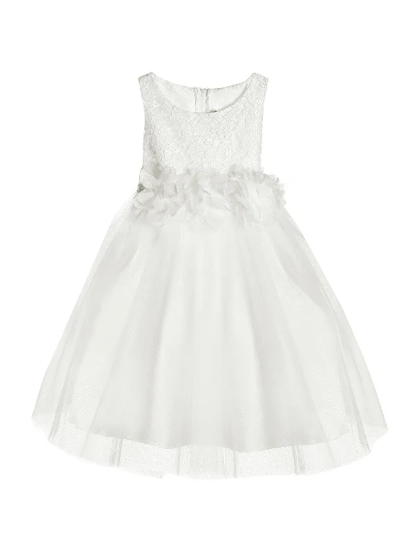 Women's Office Clothing End-Of-Season Clearance Big Girls Off-White Floral Lace Tulle Junior Bridesmaid Dress 8-12