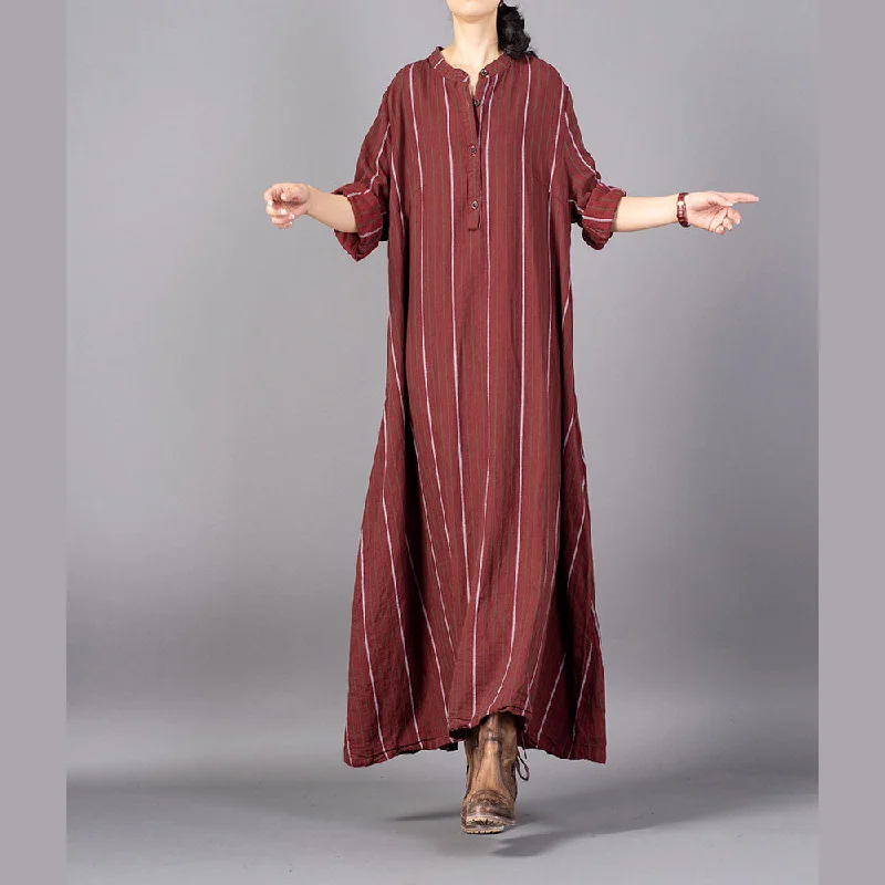 Women's Trendy Activewear Apparel Gorgeous Glamour Collection women red striped trendy plus size stand collar gown vintage baggy pockets maxi dresses