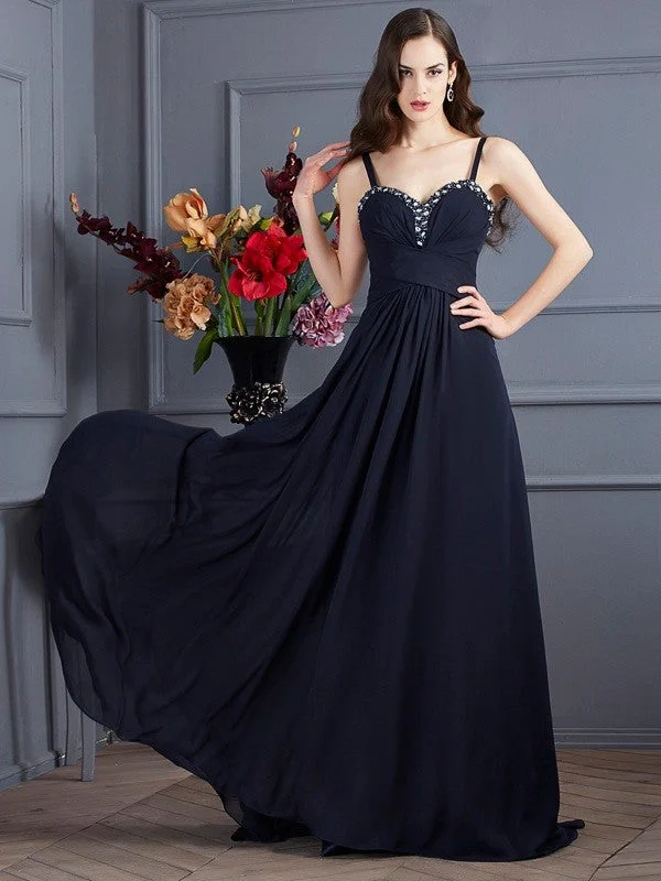 Charming Women's Clothes For Special Events Fashion Essentials A-Line/Princess Spaghetti Straps Sleeveless Beading Long Chiffon Dresses