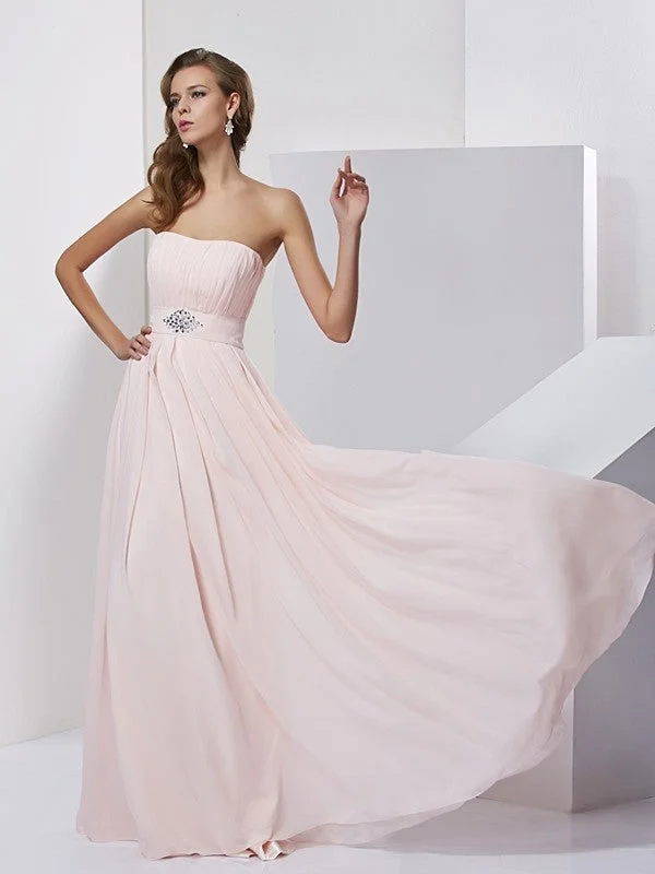 Women's Comfortable Clothes For Weekends Elegant Clothing A-Line/Princess Strapless Sleeveless Long Chiffon Dresses