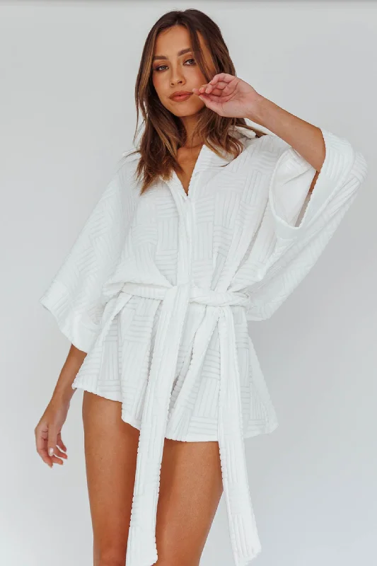 Women's Fashion-Forward Apparel The Latest Fashion Trends Daytona Beach Button-Up Romper Textured White