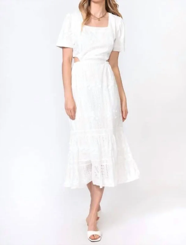 Women's Formal Event Outfit You'Ll Love Us Because Katina Embroidered Cut Out Midi Dress In White