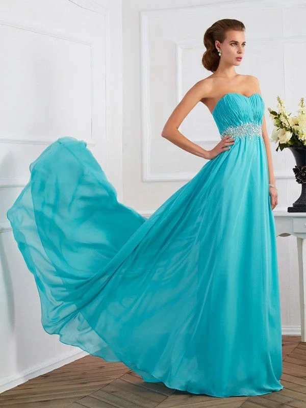 Women's Clothes For Special Occasions Elegant Styles A-Line/Princess Sweetheart Sleeveless Beading Long Chiffon Dresses