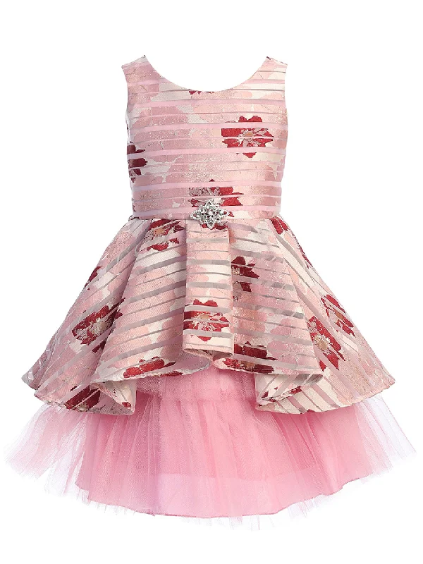 Fashionable Women's Clothing Fashion Forward, Function First Big Girls Rose Floral Print Brooch Hi Low Junior Bridesmaid Dress 8-14