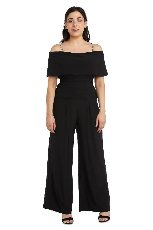 Fashionable Women's Outfit Stylish Looks R&M Richards 5982P Petite Off Shoulder Jumpsuit Sale