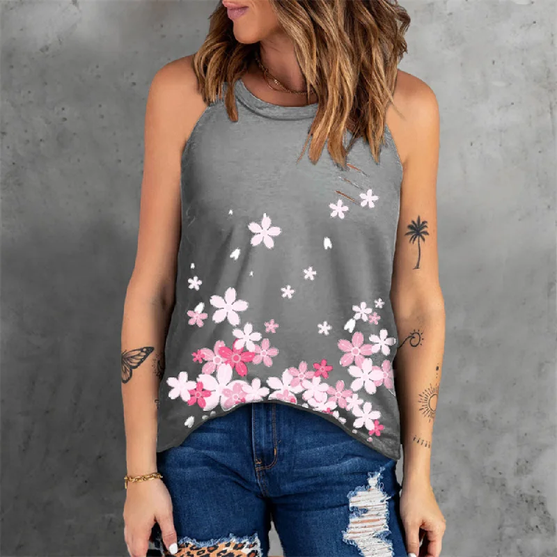 Women's Plus-Size Garments Boutique Styles JuliaFashion - 2024 Women Floral Print Vest T Shirt Casual Sleeveless Loose Tank Top