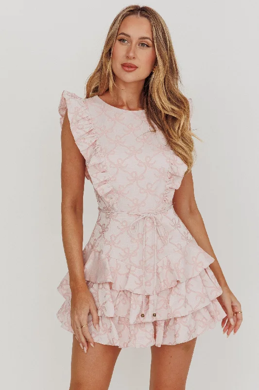 Charming Women's Outfit For Special Occasions Day-To-Night Styles Weekend Muse Sleeveless Layered Frill Romper Pink