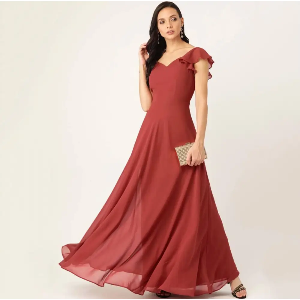 Women's Stylish Casual Garments Season Appropriate Women's Collection Women's Georgette Solid Flared Gown