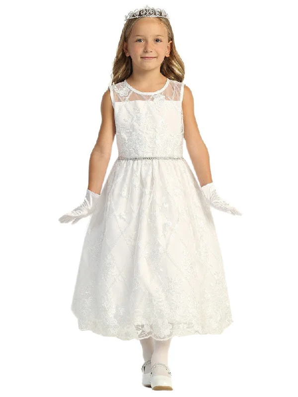 Fashionable Women's Casual Apparel The Latest Fashion Trends Girls White Diamond Floral Embroidered Tulle Communion Dress 6-12