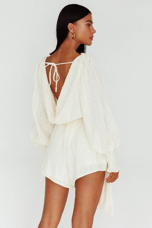 Women's High-Fashion Attire Designer Wear On Sale Summer Lover Long Sleeve Romper Cream