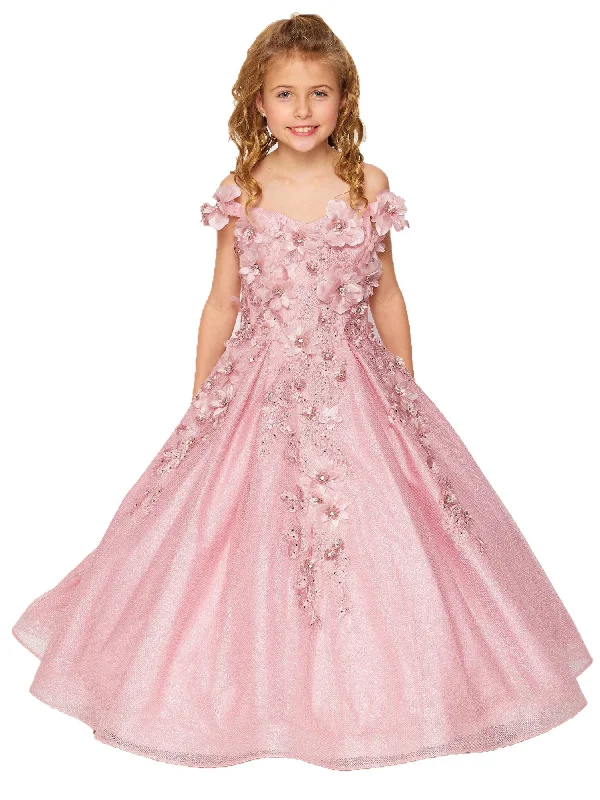 Stylish Clothes For Women Effortless Everyday Wear Bliss Big Girls Dusty Rose 3D Floral Applique Off Shoulder Ball Gown 8-16