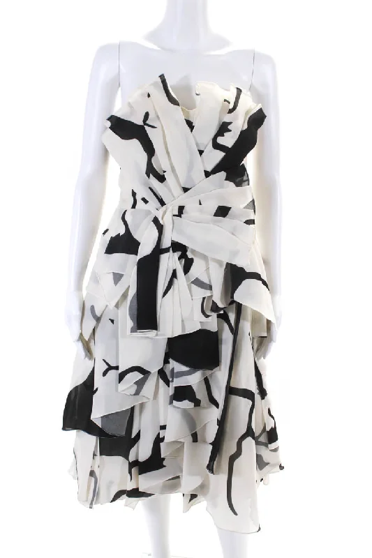 Women's Everyday Garments Mega Sale Rafael Cennamo Women's Abstract Print Strapless Tiered Midi Dress Ivory