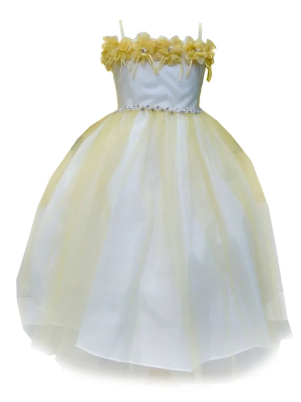 Women's Versatile Apparel New Season Fashion Preview Big Girls Yellow Floral Off Shoulder Tulle Junior Bridesmaid Dress 8-16