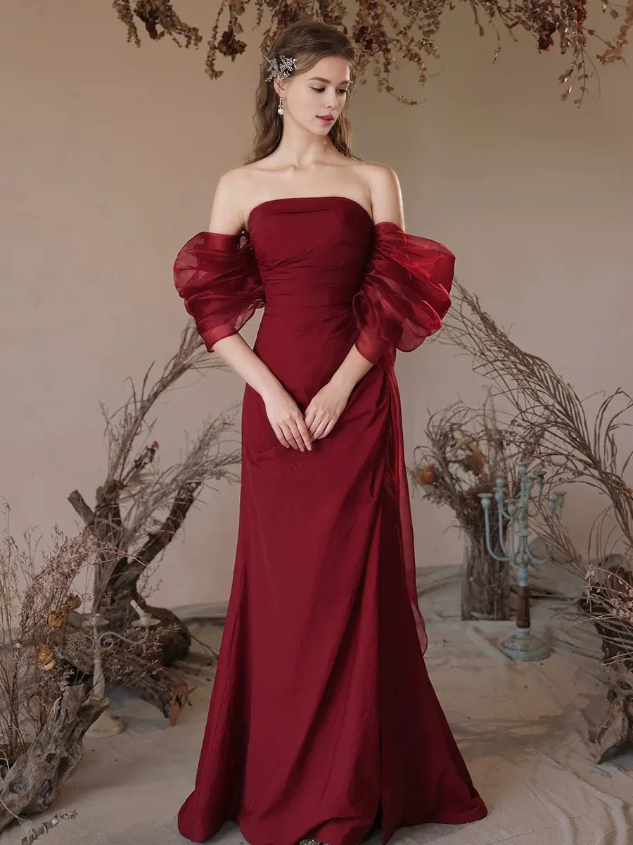 Women's Athleisure Apparel Get The Latest Trends Amzcw Simple Off Shoulder Satin Burgundy Long Prom Dress Burgundy Evening Dress prom dress in store