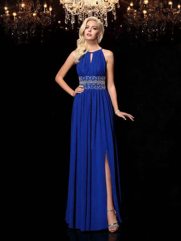 Women's Loungewear Clothes Trend Alert A-line/Princess Jewel Beading Sleeveless Long Chiffon Dresses