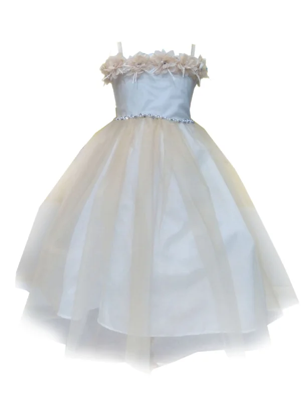 Stylish Women's Garments For Holidays Big Discounts Little Girls Champagne Floral Off Shoulder Tulle Flower Girl Dress 2-6