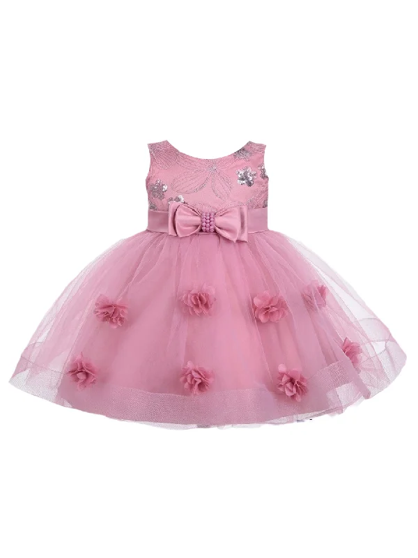 Stylish Women's Attire Sophisticated Outfits Little Girls Dusty Pink Bow Floral Appliques Tulle Flower Girl Dress 2T-4T