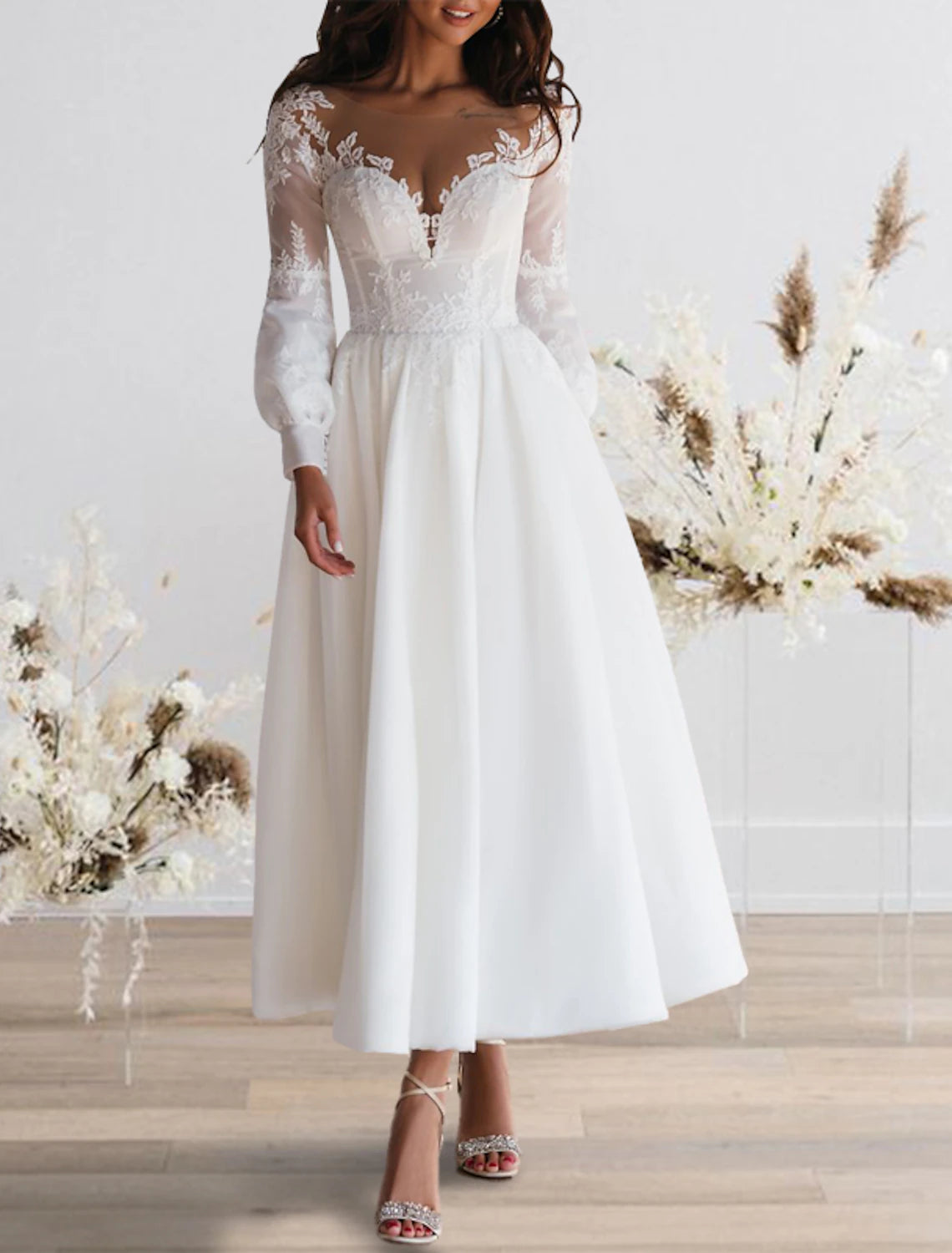 Women's Cozy Outfit For Lounging Trendy Women's Collection Reception Simple Wedding Dresses Wedding Dresses A-Line Sweetheart Camisole Spaghetti Strap Tea Length Satin Bridal Gowns With Solid Color