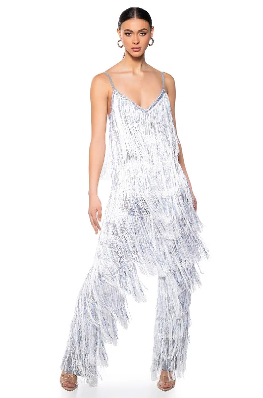 Women's Versatile Apparel Feminine Grace STAR OF THE SHOW FRINGE JUMPSUIT