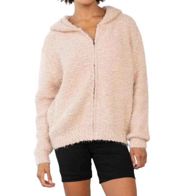 Women's Vacation Outfit Flash Deals Fuzzy Zip Up Hoodie In Petal