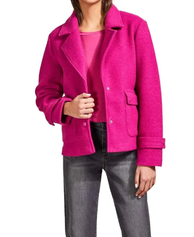 Women's Trendy Clothing Huge Price Cut Boiled Wool Peacoat With Side Patch Pockets In Deep Magenta