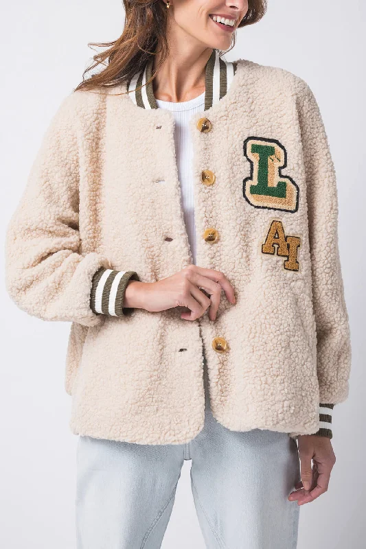 Fashionable Women's Clothes Great Prices On Feminine Styles Mable Sherpa Patch Varsity Jacket