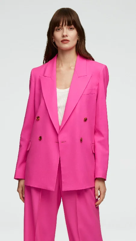 Women's Elegant Clothes High End Designer Brands Discount Peak Lapel Blazer in Seasonless Wool | Bright Pink