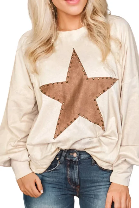 Elegant Clothing For Women Fashion-Forward Style Studded Star Sweatshirt In Cream