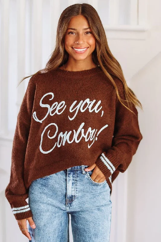 Women's Evening Outfit Evening Looks See You, Cowboy! Sweater - Brown and Blue