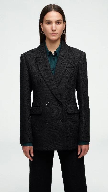 Classic Women's Clothing Styles Huge Discounts This Week Double-Breasted Blazer in Viscose Wool Twill | Black